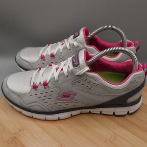 Skechers Sport Shoes Women 9.5 Gray Pink Mesh Athletic Sneakers Flaws